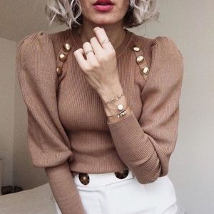 NWT Zara Gold Button Ballon Puff Sleeves Sweater